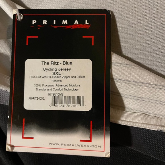 Primal Wear Men's The Ritz Blue Cycling Jersey Moisture Wicking Shirt RITBJ10M - Picture 7 of 8